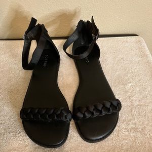 Torrid black satin sandals in good condition. Zipper on back heels. Size 10.